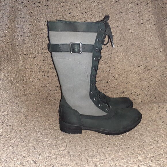 UGG-Brystl-Grey Black Leather-Fur Lined-Waterproof-Side Zip-Sz 5.5-Near Mint - Picture 4 of 9